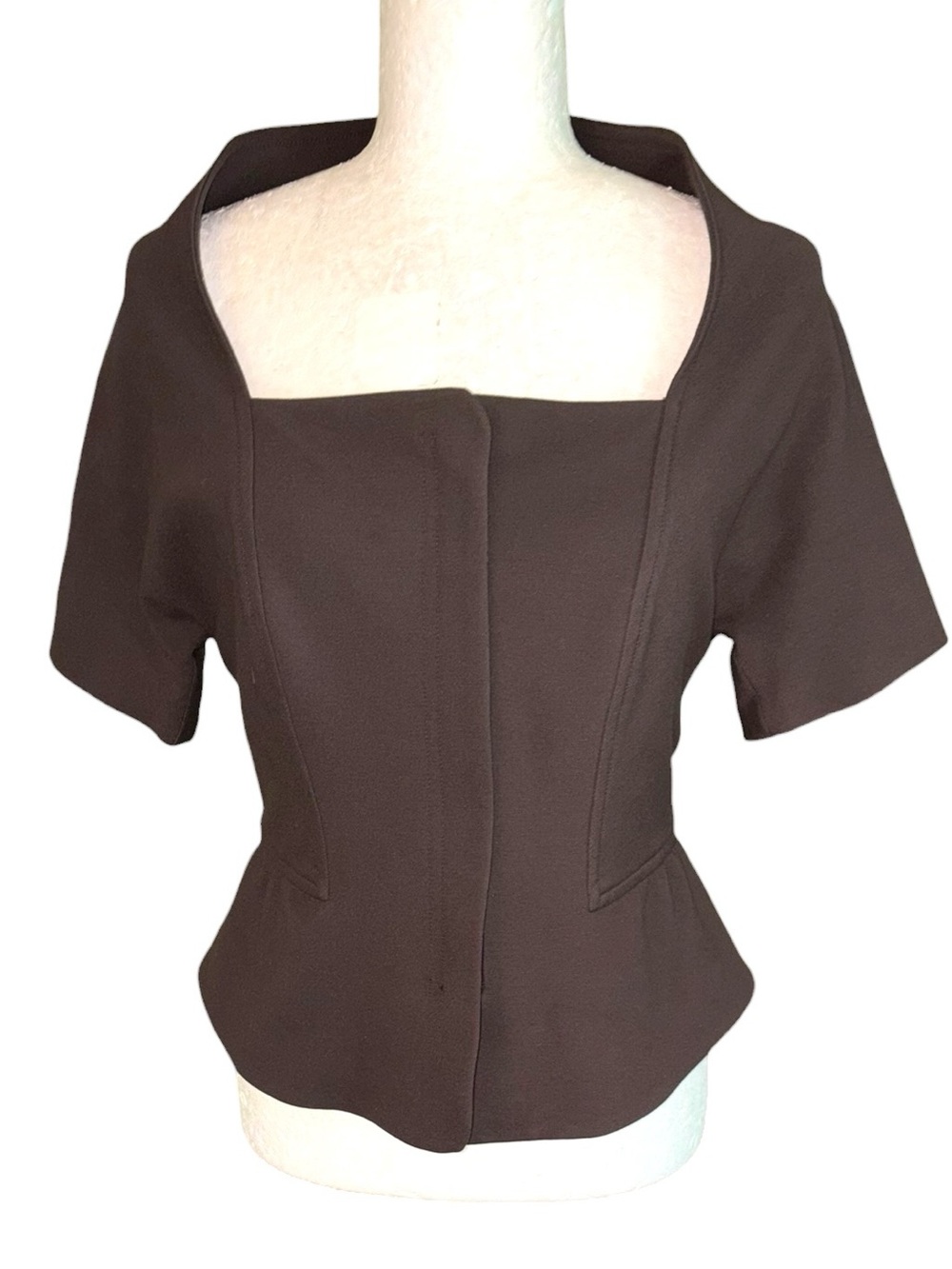 New Charles Chang-Lima Y2k Brown Ponte Knit Peplum Cropped Blazer Top - 8 View 4